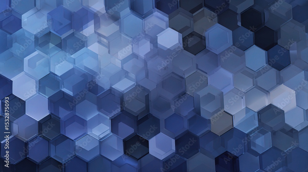 Poster blue hexagonal pattern with depth and texture in space