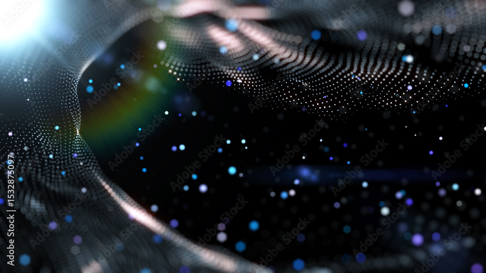 Poster technology digital futuristic wave and lens flare flowing with colorful particles illustration backg