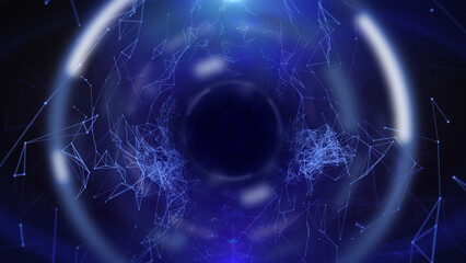 HUD circle spinning technological futuristic elements blur background. Digital dynamic low poly pattern interface illustration.