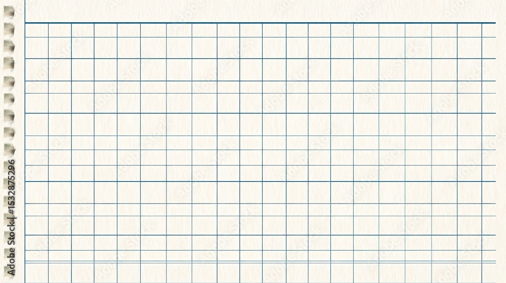 Poster white lined notebook with blue grid pattern on blank background