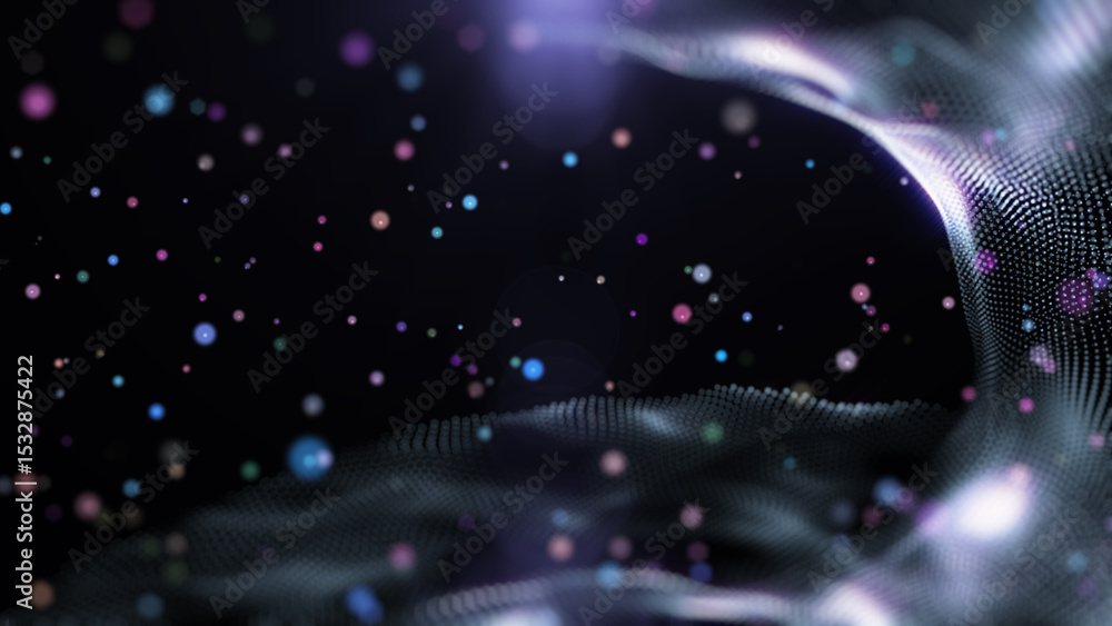 Aufkleber technology digital futuristic wave and lens flare flowing with colorful particles illustration backg
