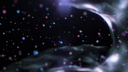 Technology digital futuristic wave and lens flare flowing with colorful particles illustration background