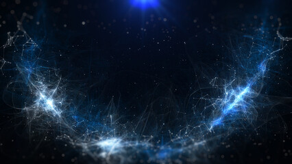 Abstract futuristic blue abstract fractal low poly structure with glow cloud, nebula neural network illustration background © Pakpoom