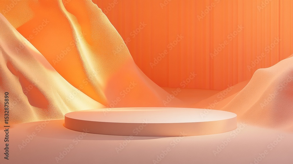 Aufkleber minimal platform scene with pastel orange draped fabric background abstract display elegant light so