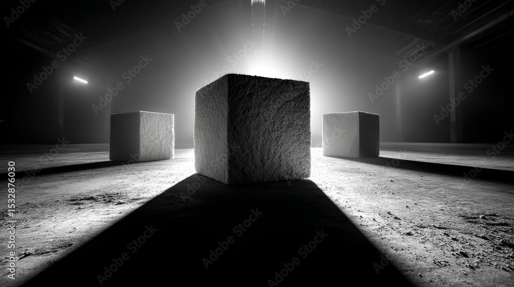 Aufkleber abstract concrete blocks in dramatic light dark studio minimal architecture geometry art perspective