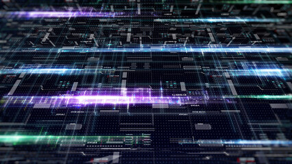 Technology digital glow line hologram perspective view concept. HUD UI system hologram, ai construction illustration background