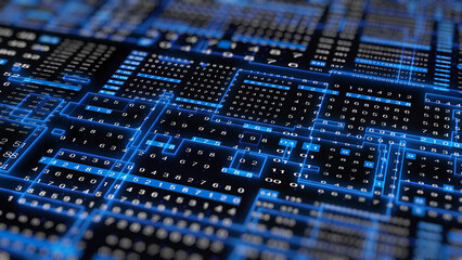 HUD Technology Futuristic Digital Decimal Encoder Data Sampling Simulation Smart Concept. UI Statistic Stream Line Flowing Status Illustration Background.