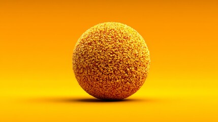 Single yellow fuzzy ball centered on vibrant orange background minimal surreal clean abstract concept design