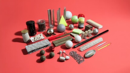Makeup tools and cosmetics flatlay on coral background beauty fashion essentials brushes lipstick palette color