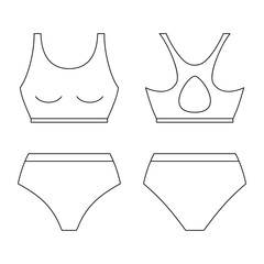 High waisted retro swimsuits. Modern brazilian for swimming and sunbathing on sea and ocean beaches with classic fashionable design