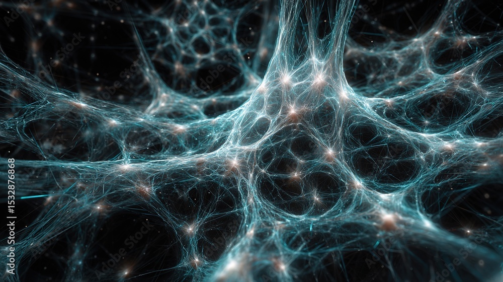 Poster intricate fractal network of nodes in digital space visualization