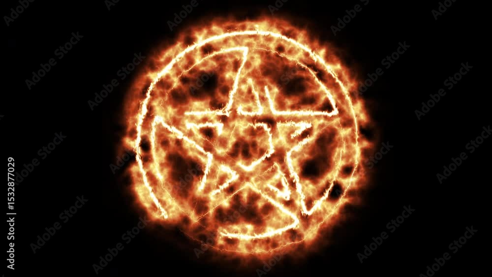 Poster burning pentacle symbol in a circle. computer generated 3d render