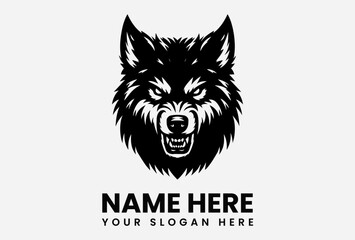 Detailed black vector wolf head logo with intense eyes and textured fur representing untamed strength and wild spirit