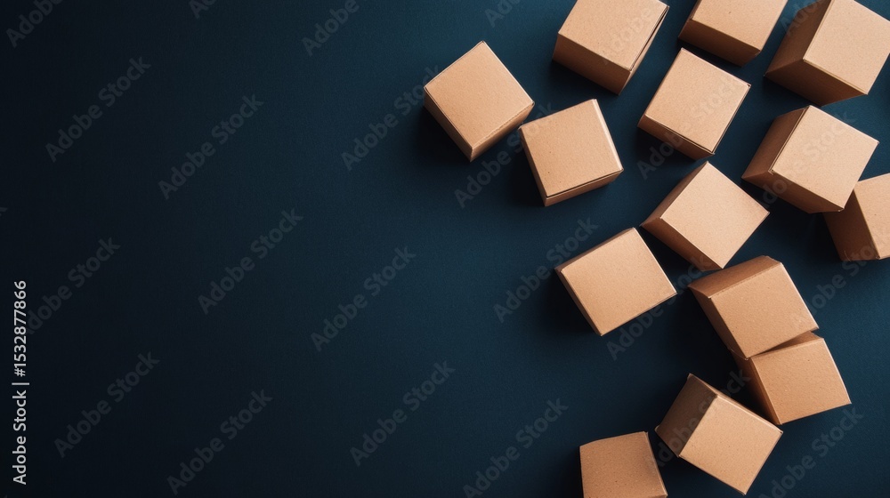 Poster cubic wood blocks floating in space digital concept geometry abstract 3d design minimal composition