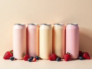 Colorful Canned Drinks Fruit Arrangement Refreshing Beverage