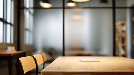 Modern Workspace with Blurred Background and Writable Glass Features