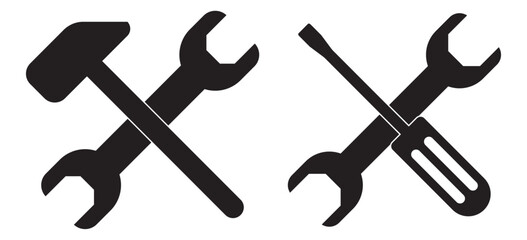 Hammer Screwdriver and Wrench Crossed Icon Representing Repair Tool set Symbol Vector Illustration