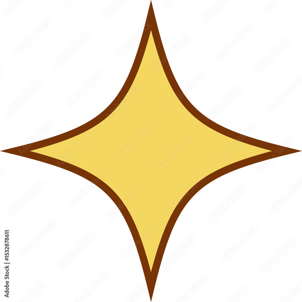 Poster flat design sparkle star icon is floating on transparent backdrop with yellow fill and brown border