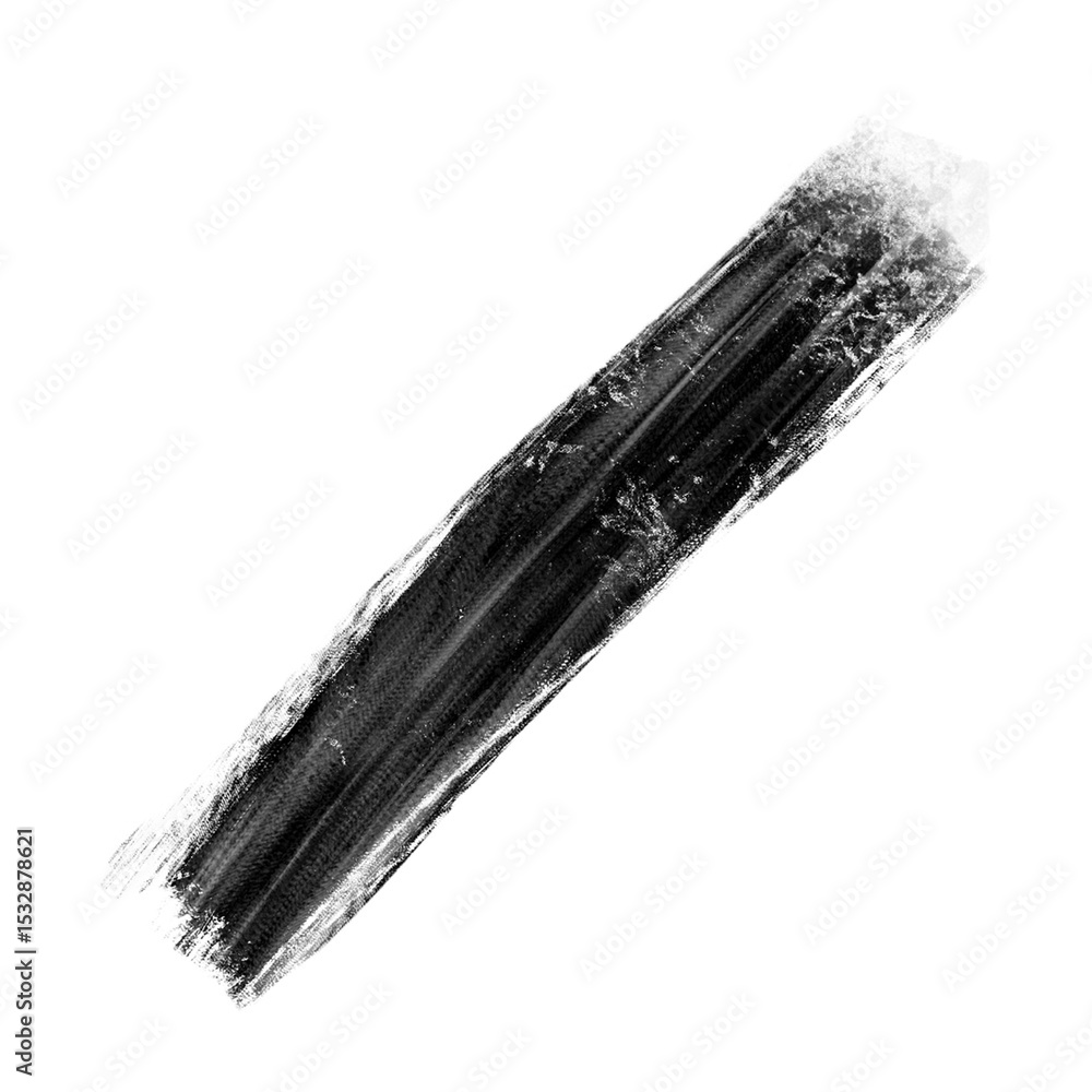 Poster broad black brush stroke is extending diagonally on transparent background with rough edges