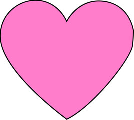 Stylized pink heart symbol is floating on transparent backdrop in flat cartoon design