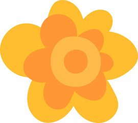 Stylized flower showing layered yellow  and  orange petals in flat vector, transparent background
