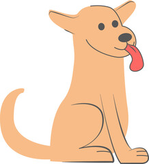 Stylized cartoon dog is sitting upright in minimalist flat design, transparent background