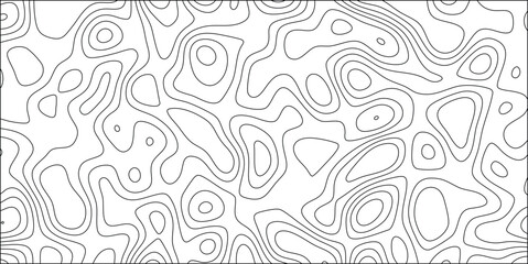 Abstract contour map pattern design in black lines creates a dynamic and organic visual texture suggesting terrain elevation and topography on a white background