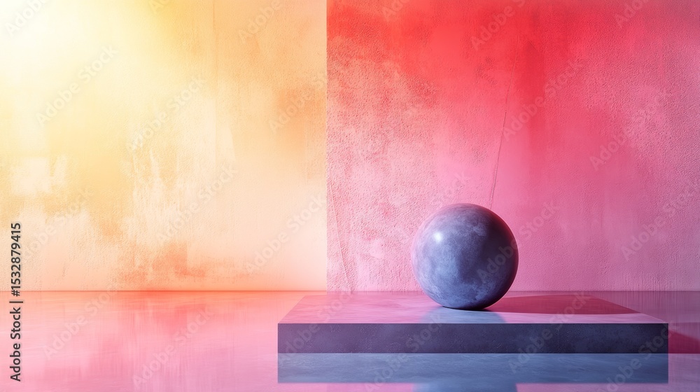 Poster abstract composition with sphere and color blocks gradient hues surreal minimalist conceptual art ge