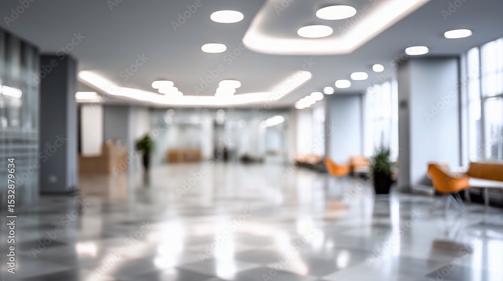Poster Blurred Abstract Background of an Empty Modern Office Lobby