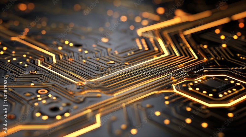 Poster abstract cross-section of a circuit board with glowing lines