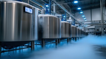 Obraz premium Industrial Cooling System for Dairy Pasteurization Process in Modern Facility Environment