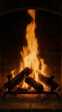 A cozy fire in a fireplace