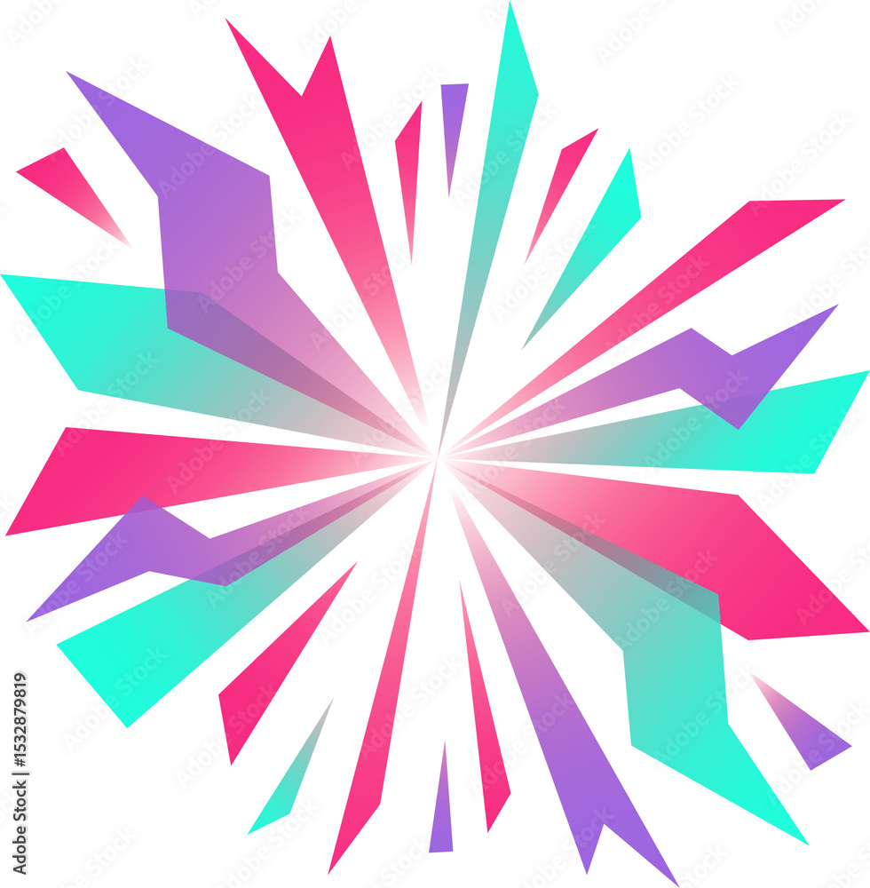 Poster abstract radial explosion is being shown in flat design with angular shards on transparent canvas