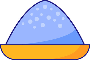 Flat design bowl is showing dome-shaped blue granular powder pile on transparent background
