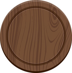 Obraz premium Round wooden platter is showing flat design with raised rim and wood grain, transparent background