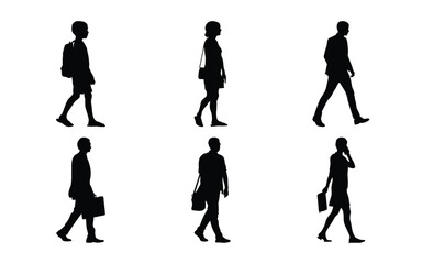 Business people walking silhouettes set