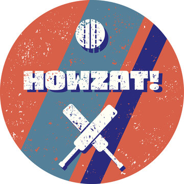 Fototapeta Cricket badge is featuring textured stripes, stylized ball and crossed bats on transparent backdrop