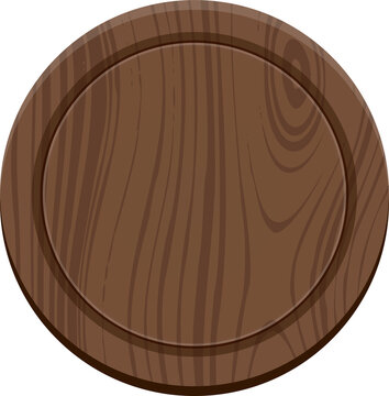 Fototapeta Round wooden platter is showing flat design with raised rim and wood grain, transparent background
