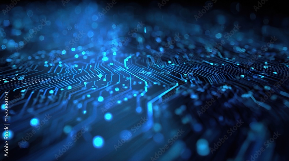 Poster blue digital background with circuitry effect for tech design