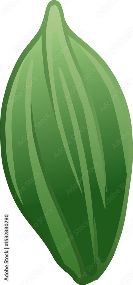 Poster flat vector showing green pod with gradient ribbed stripes on transparent background