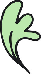 Showing flat green shape curving into three lobes with thick black outline, transparent background