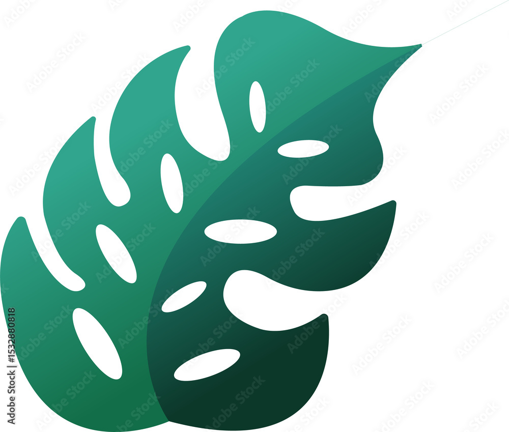 Aufkleber monstera leaf is showing flat gradient design with split-leaf cut-outs on transparent background
