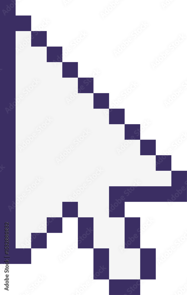 Poster pixel-art cursor arrow pointing diagonally up-left with thick navy border on transparent background