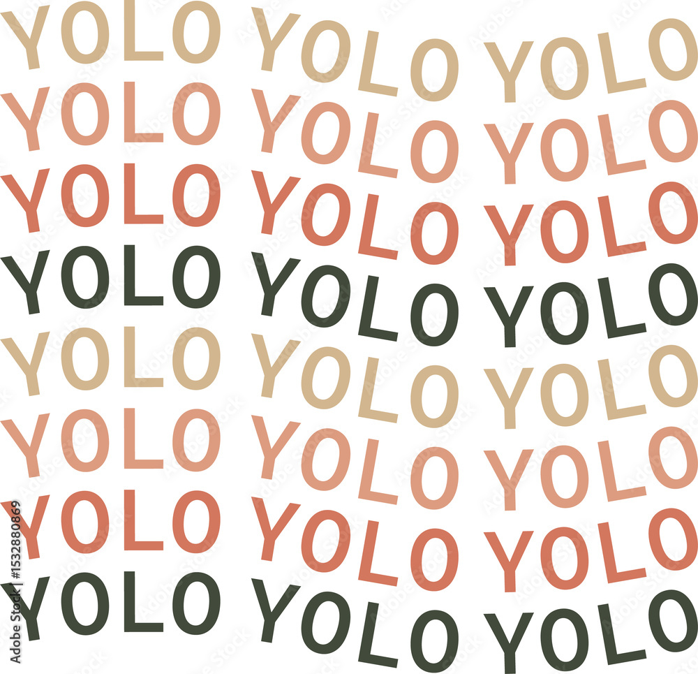 Poster seamless typographic pattern is repeating on transparent canvas, showing tilted yolo letters