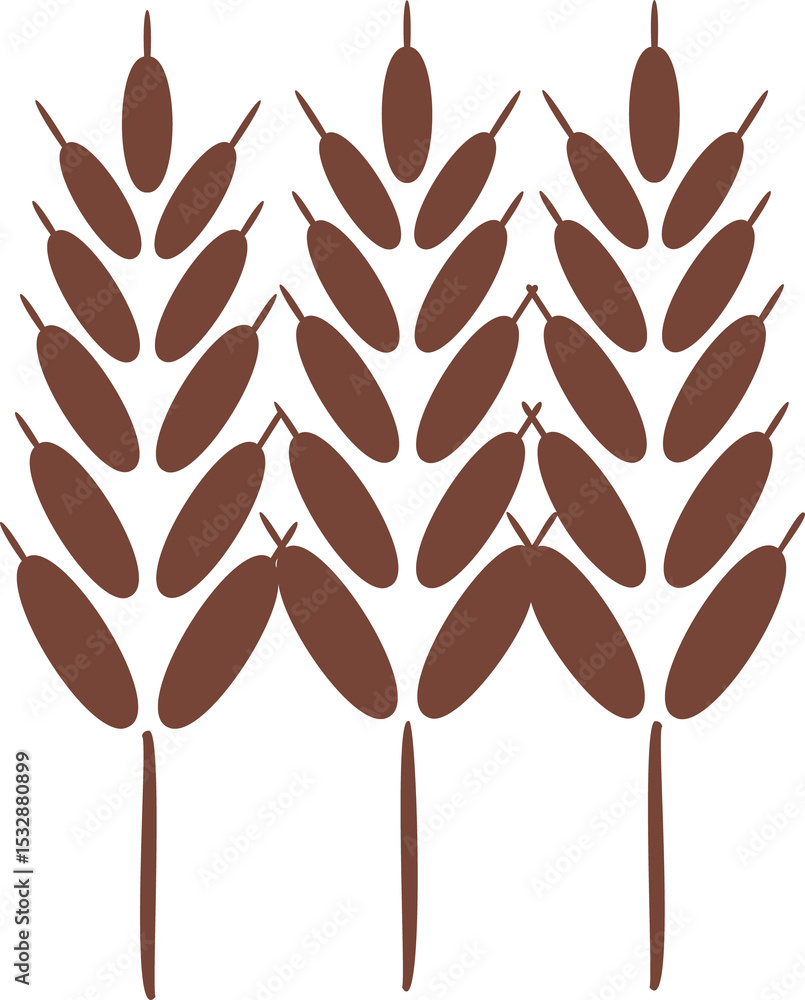 Poster three stylized wheat stalks are standing in flat minimal vector design with transparent background