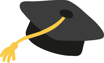 Mortarboard graduation cap is showing dark gray vector with golden tassel, transparent background
