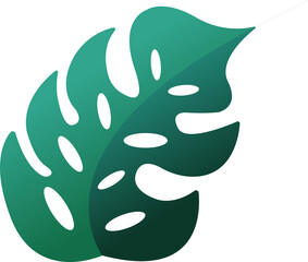 Monstera leaf is showing flat gradient design with split-leaf cut-outs on transparent background