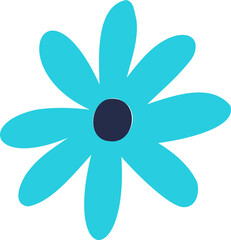 Daisy flower is floating in flat design on transparent canvas with turquoise petals and dark center