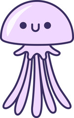 Flat lavender jellyfish is floating on transparent background, dome bell, glossy face, tentacles