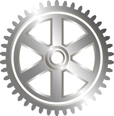 Obraz premium Metallic gear wheel is being shown in flat style with spokes and teeth, transparent background
